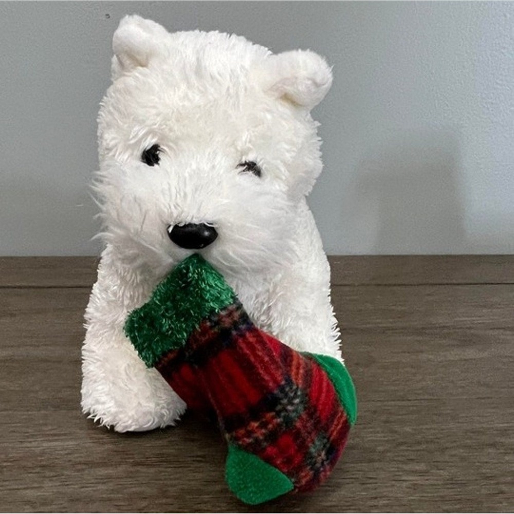 Vintage 2005 TY Classic Finley Westie Dog Plush Christmas Stocking White Westie